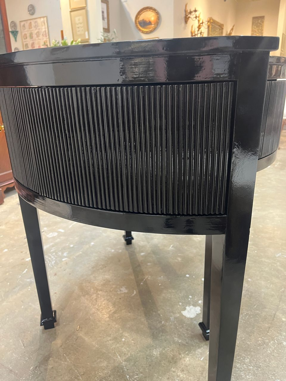 Pair of Black Lacquered Demilune Tables