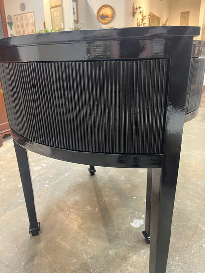 Pair of Black Lacquered Demilune Tables