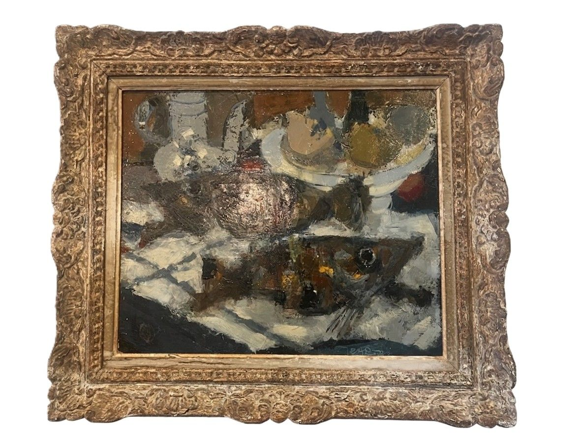 Oil on Canvas Still Life in Montparnasse Frame 1950's Paris