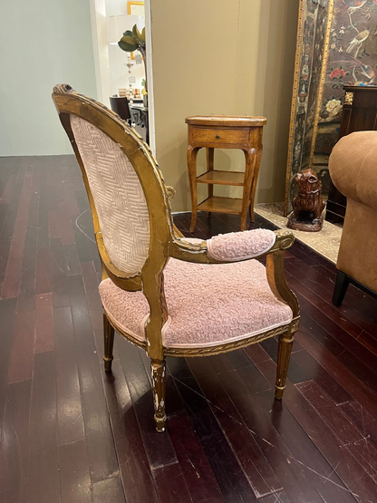 Pair Louis XVI Giltwood, Carved Armchairs