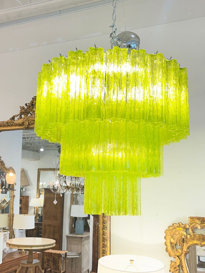 Three Tier Murano Glacier Glass and Nickel Chandelier