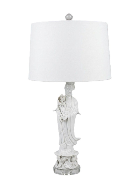 Porcelain Quan Yin Table Lamp with Silk Shade