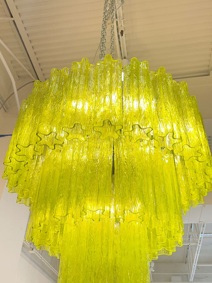 Three Tier Murano Glacier Glass and Nickel Chandelier