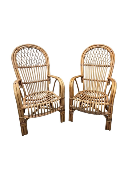 Pair of 70's Spanish Bamboo Lounge Chairs