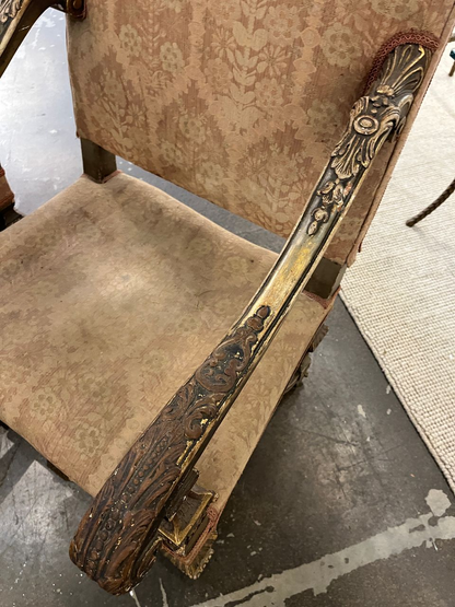 Pair 18th Century French Gilt Carved Walnut Stately Armchairs