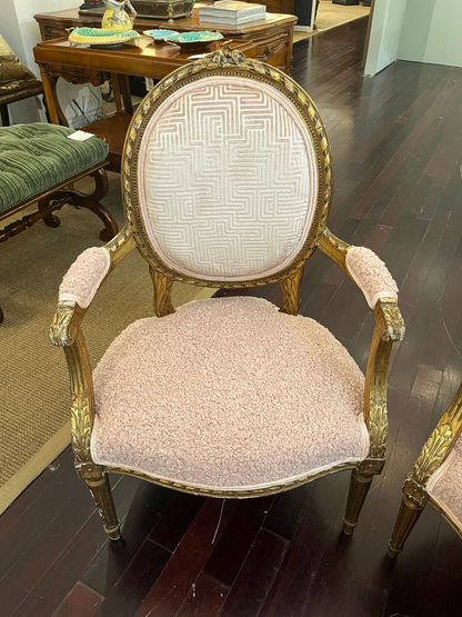 Pair Louis XVI Giltwood, Carved Armchairs