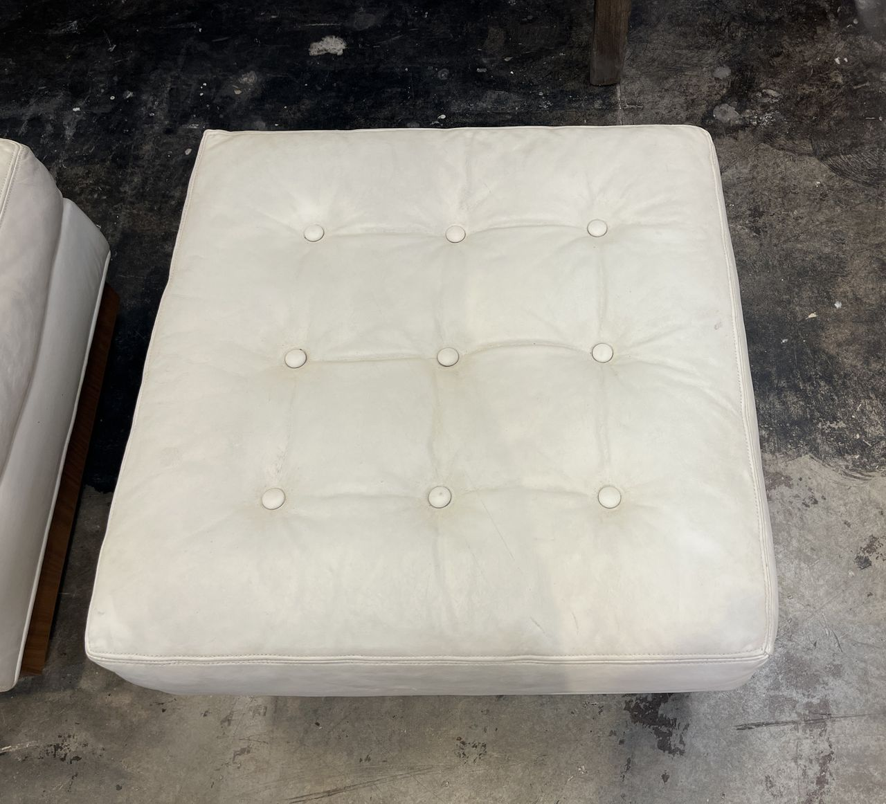 Pair Mid-Century Button Tufted Leather Benches