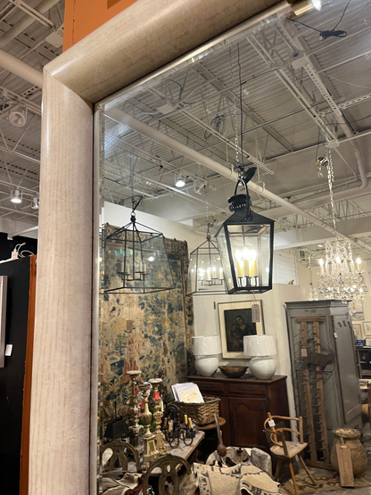 1980’s Large Whitewashed Oak and Brass Henredon Mirror