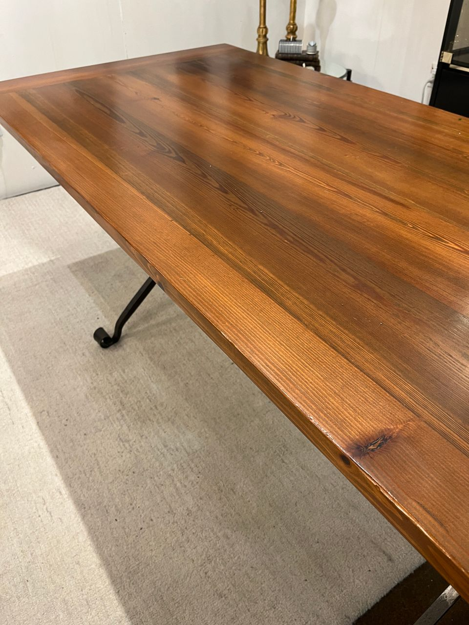 Custom Made Dining Table with Hand Forged Iron Base