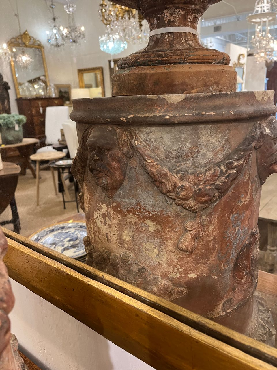 Antique Terracotta Ram's Head Urn on Terracotta Base