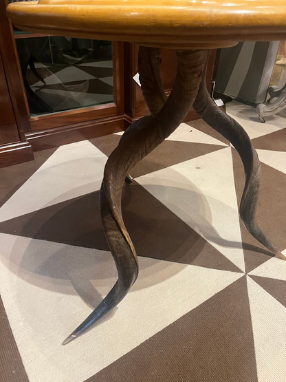 Rare Side Table with Porcupine Quill Inlay and Kudu Horn Legs