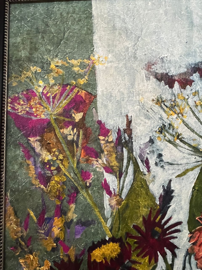 Framed Lila Bacon "Wildflowers in Vase on Table"