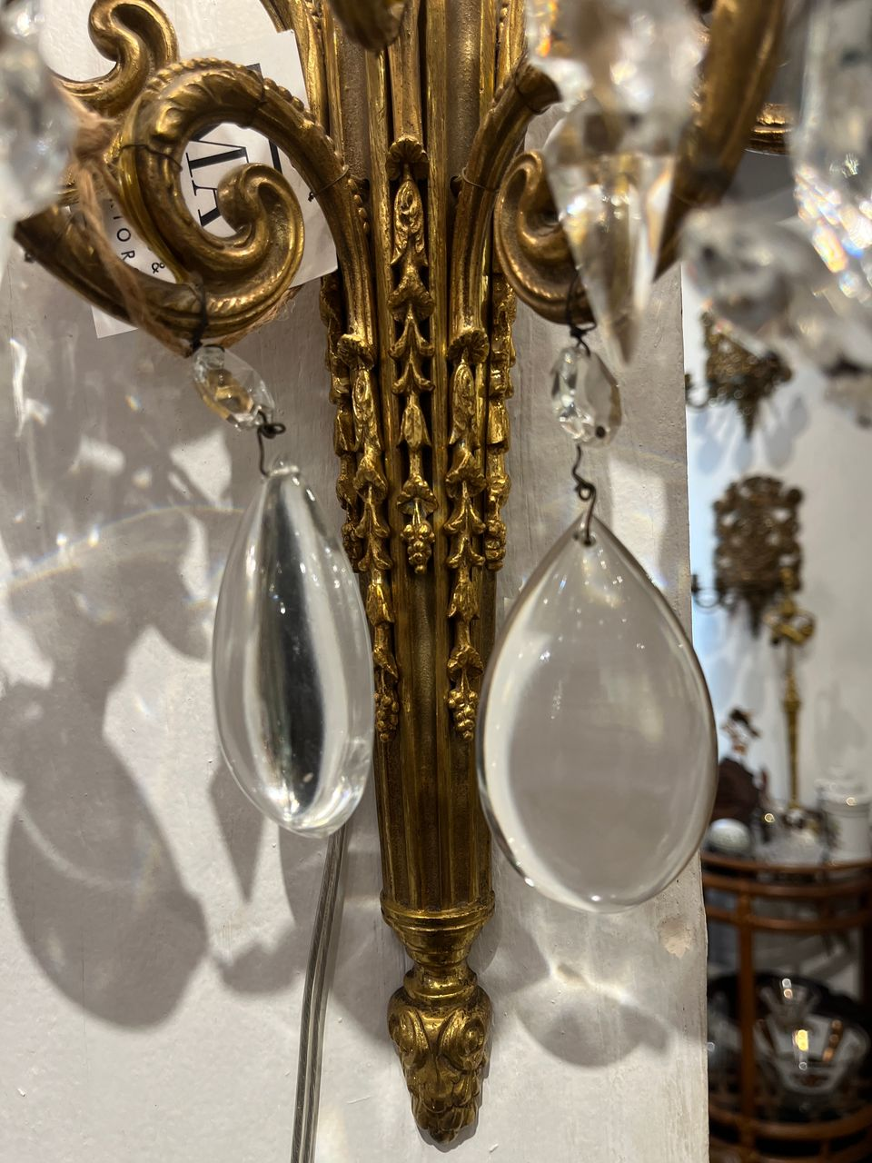 Beautiful Pair of Bronze & Crystal Wall Sconces
