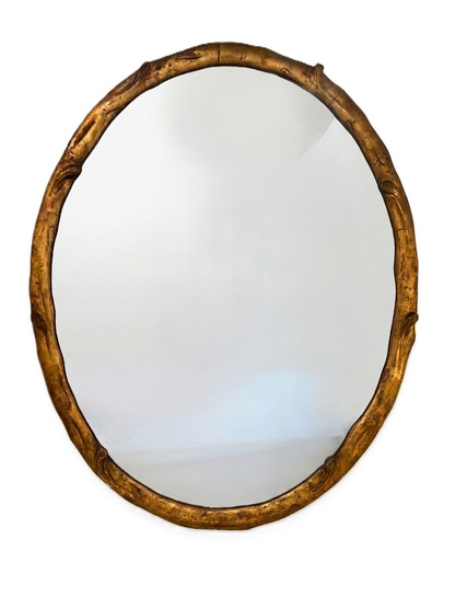 Large Oval Giltwood Faux Bois Mirror