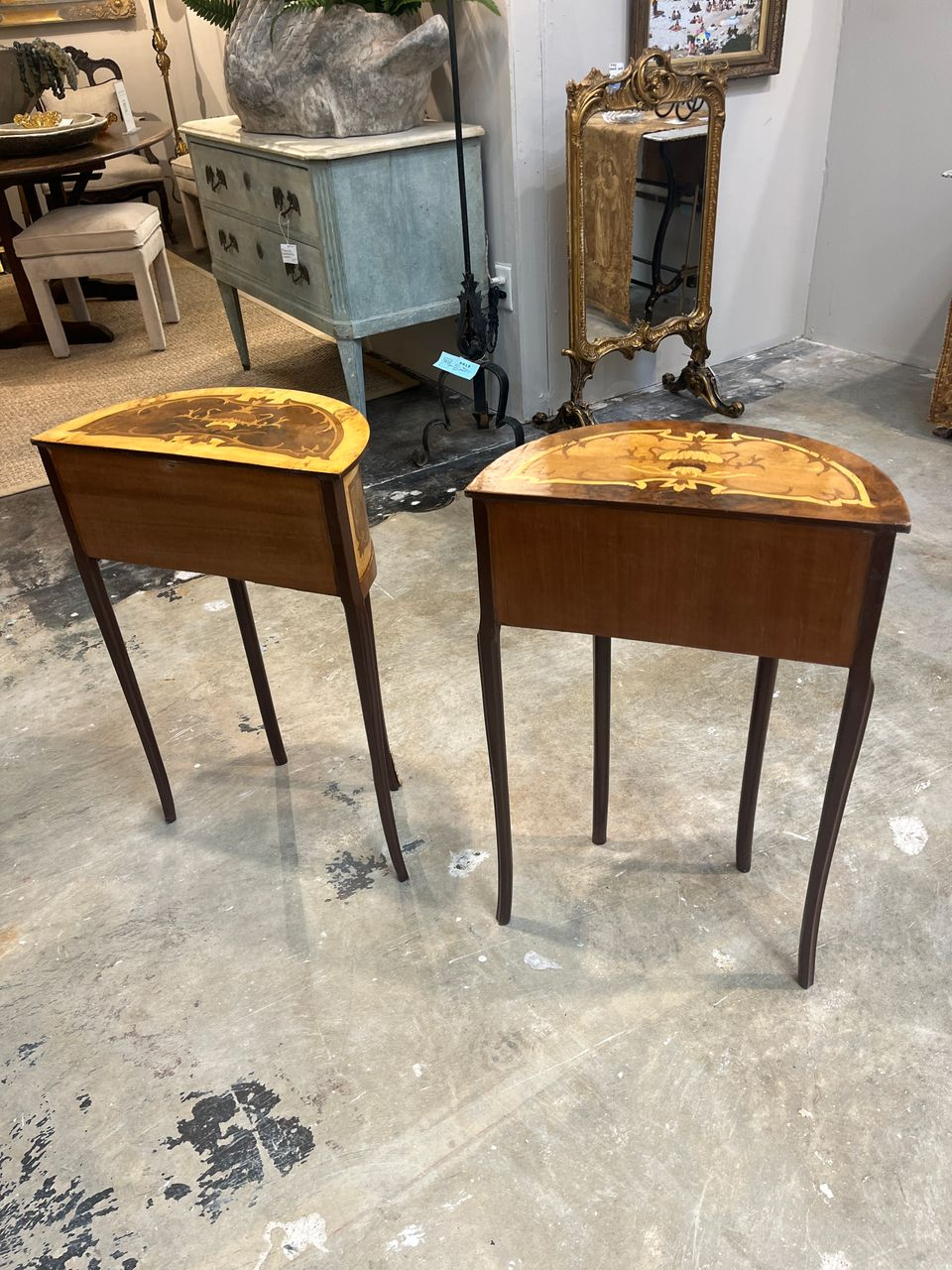 Pair Louis XVI Demilune Bedside Tables Nightstands