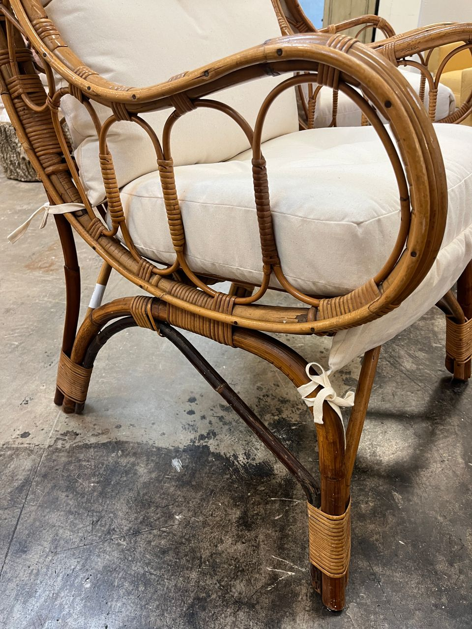 Pair Mid Century Rattan Lounge Chairs