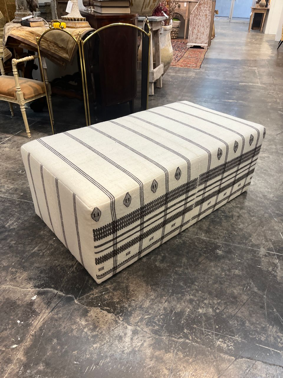 Large Ottoman Upholstered in Vintage Indian Blankets