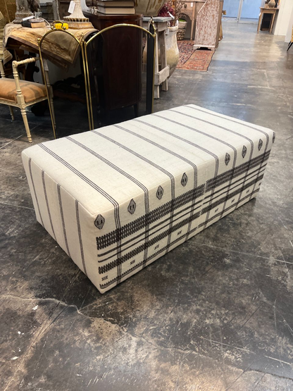 Large Ottoman Upholstered in Vintage Indian Blankets