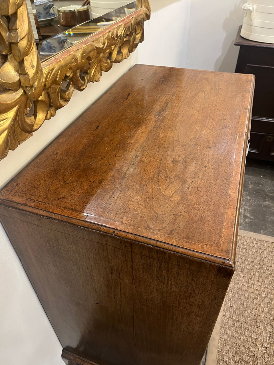 18th Century George I Walnut Feather Banded Chest