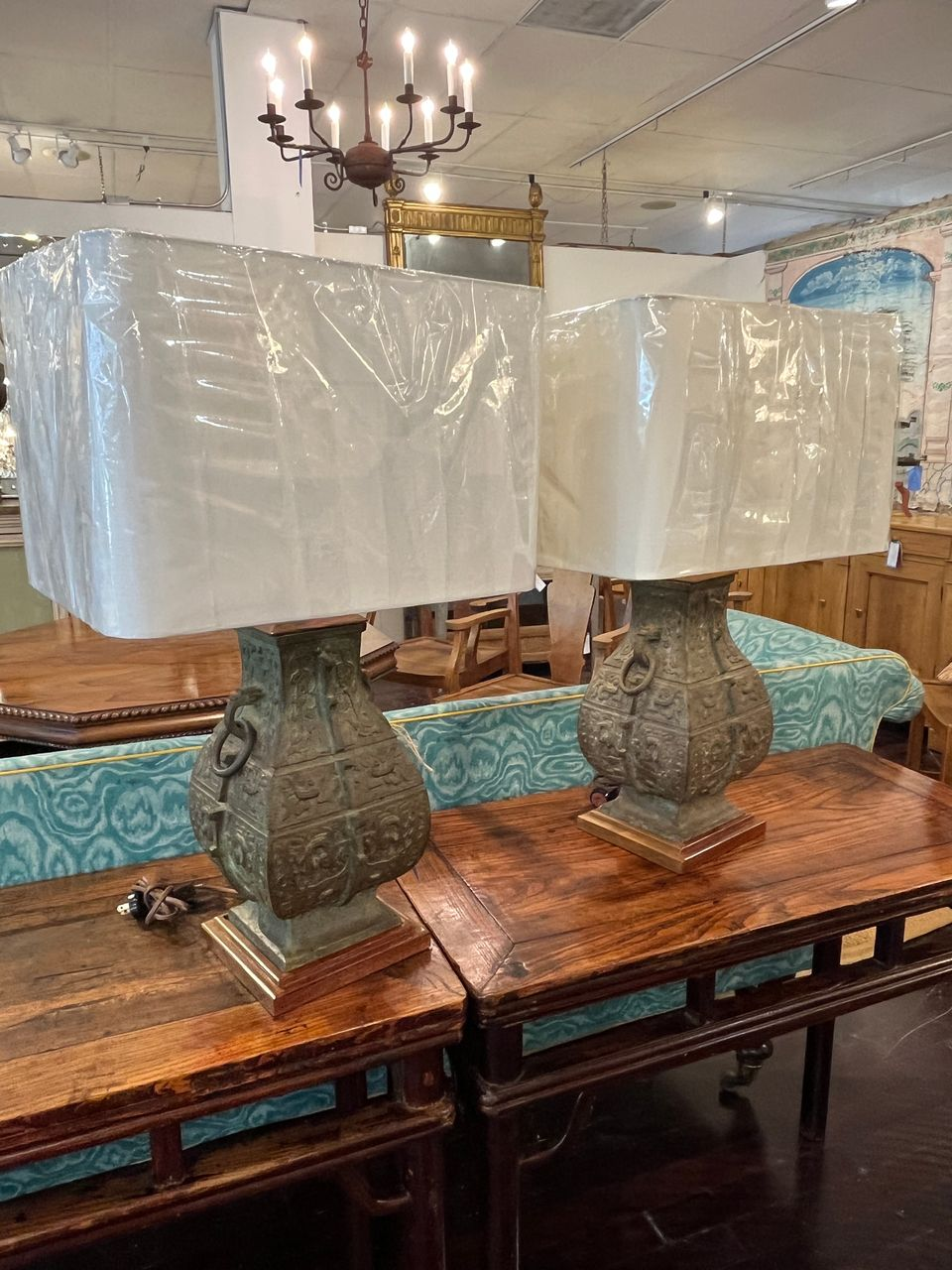 Pair of Bronze James Mont style Table Lamps