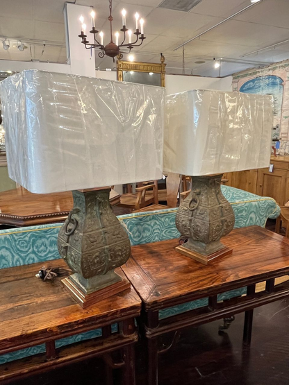 Pair of Bronze James Mont style Table Lamps