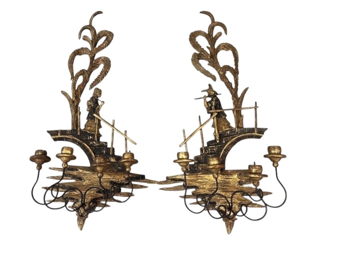 Pair Italian Florentine 4 Light Sconces