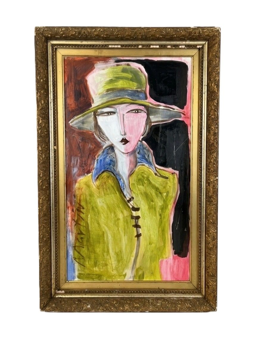 Acrylic on Panel Portrait of Woman in a 40's-50's Style