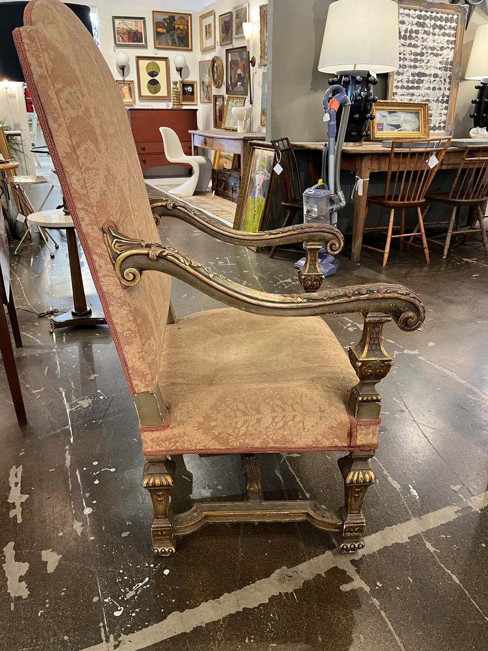 Pair 18th Century French Gilt Carved Walnut Stately Armchairs