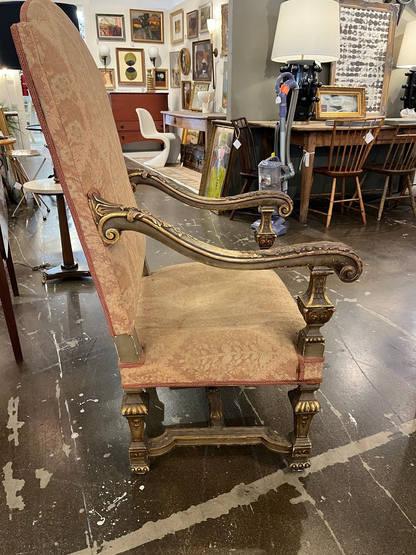 Pair 18th Century French Gilt Carved Walnut Stately Armchairs