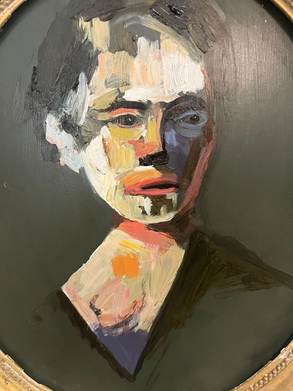 Oil on Panel Portrait in Oval Frame