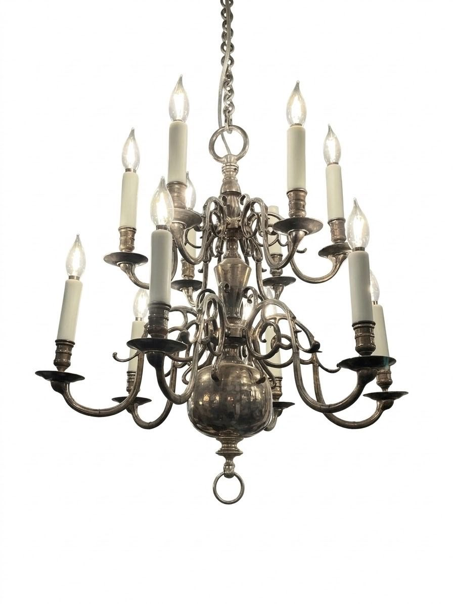 Antique Baroque Style Silver Plate Chandelier