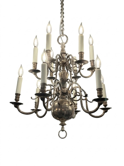 Antique Baroque Style Silver Plate Chandelier