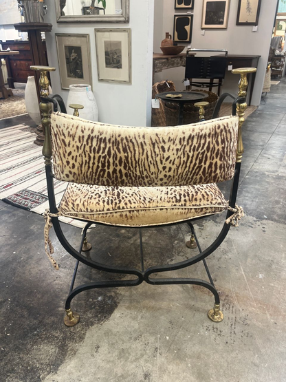Italian Savonarola Wrought Iron and Brass Chair