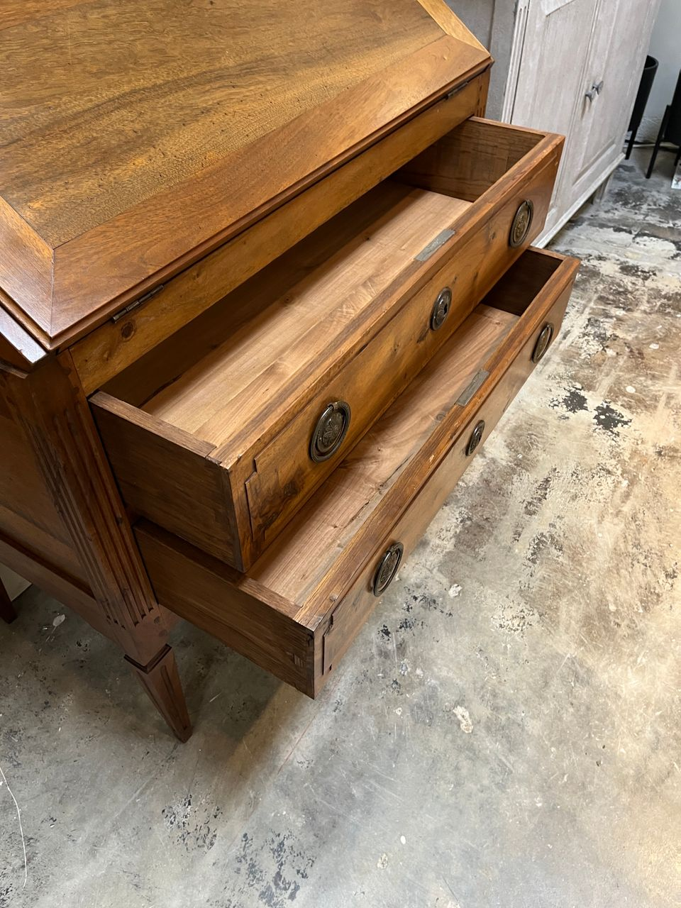 Vintage French Walnut Secretary Desk