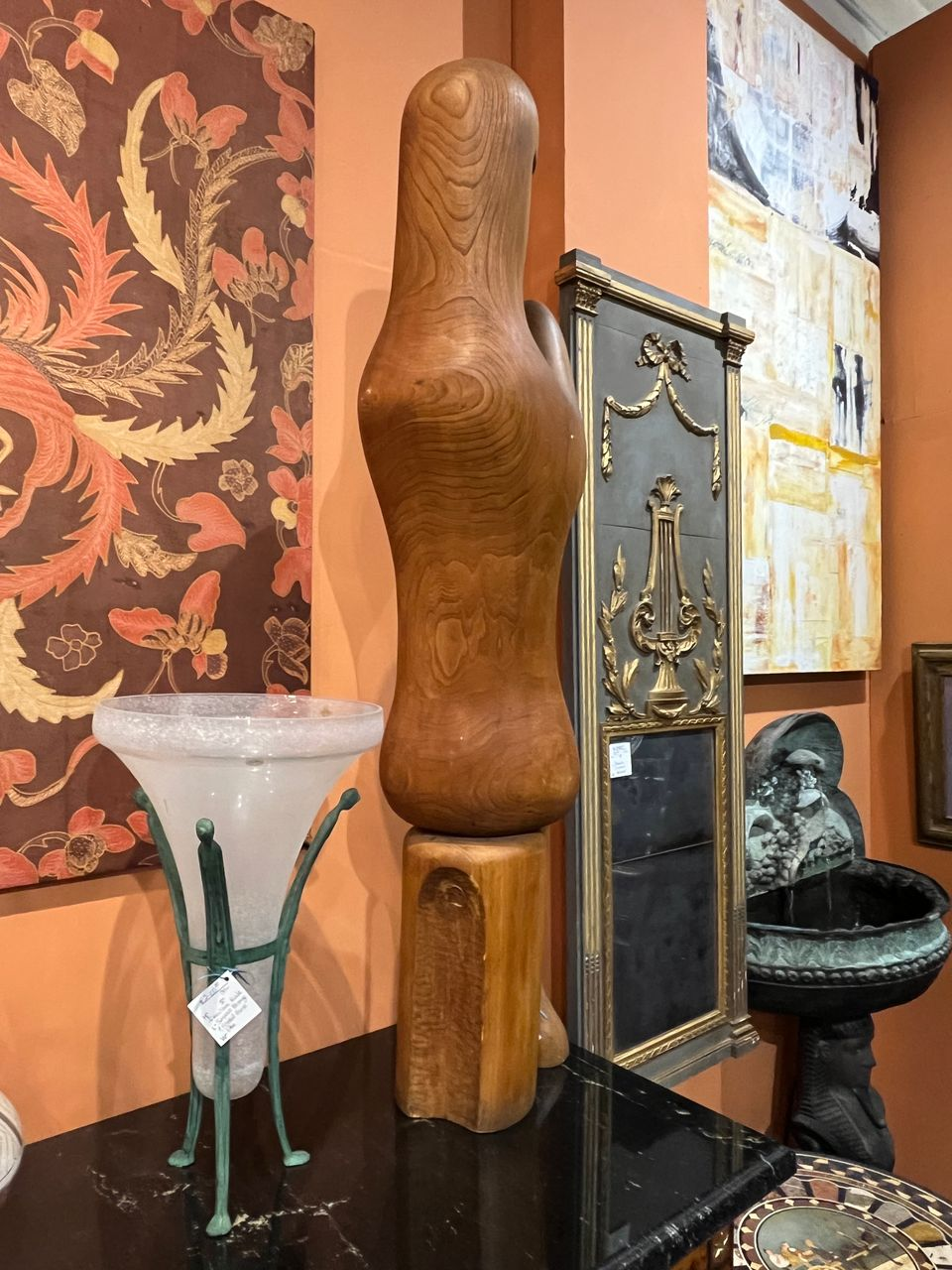 Large Carved Walnut Modern Sculpture