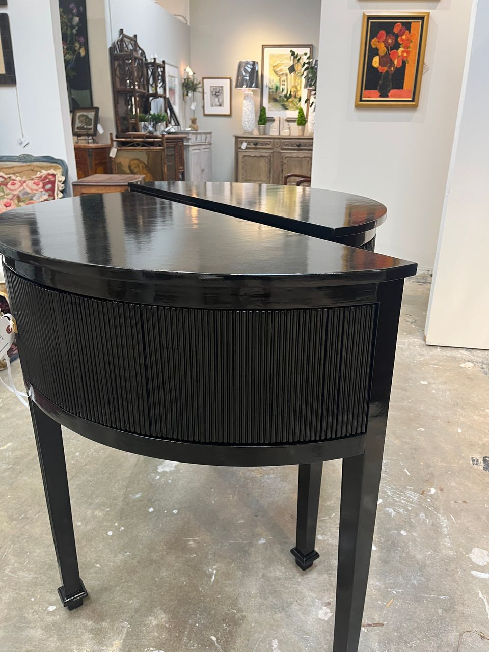 Pair of Black Lacquered Demilune Tables