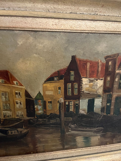 Oil on Canvas Amsterdam Canal Scene