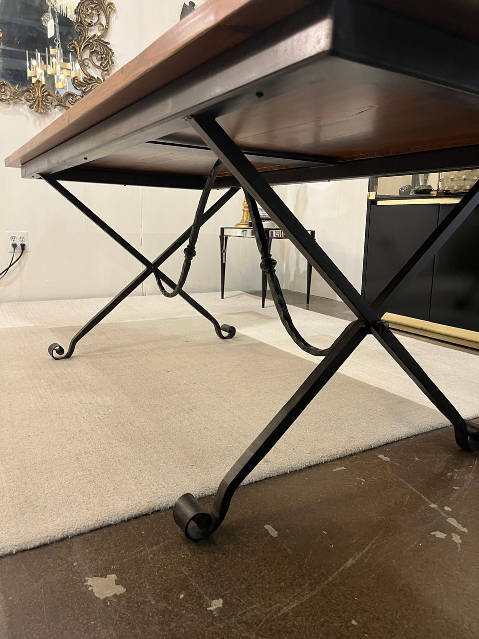 Custom Made Dining Table with Hand Forged Iron Base