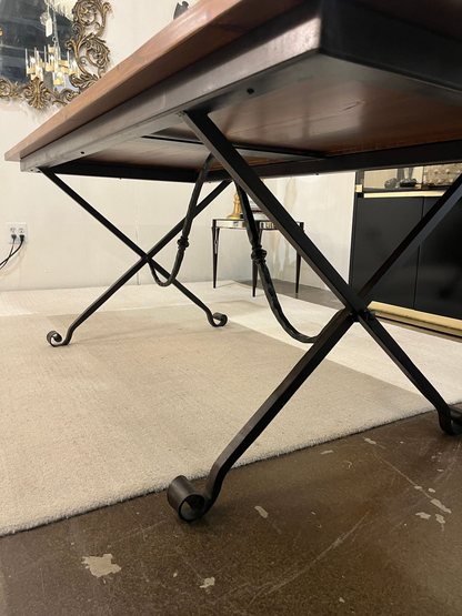 Custom Made Dining Table with Hand Forged Iron Base