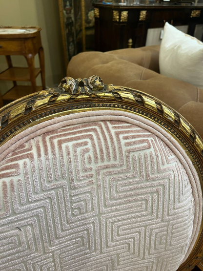 Pair Louis XVI Giltwood, Carved Armchairs