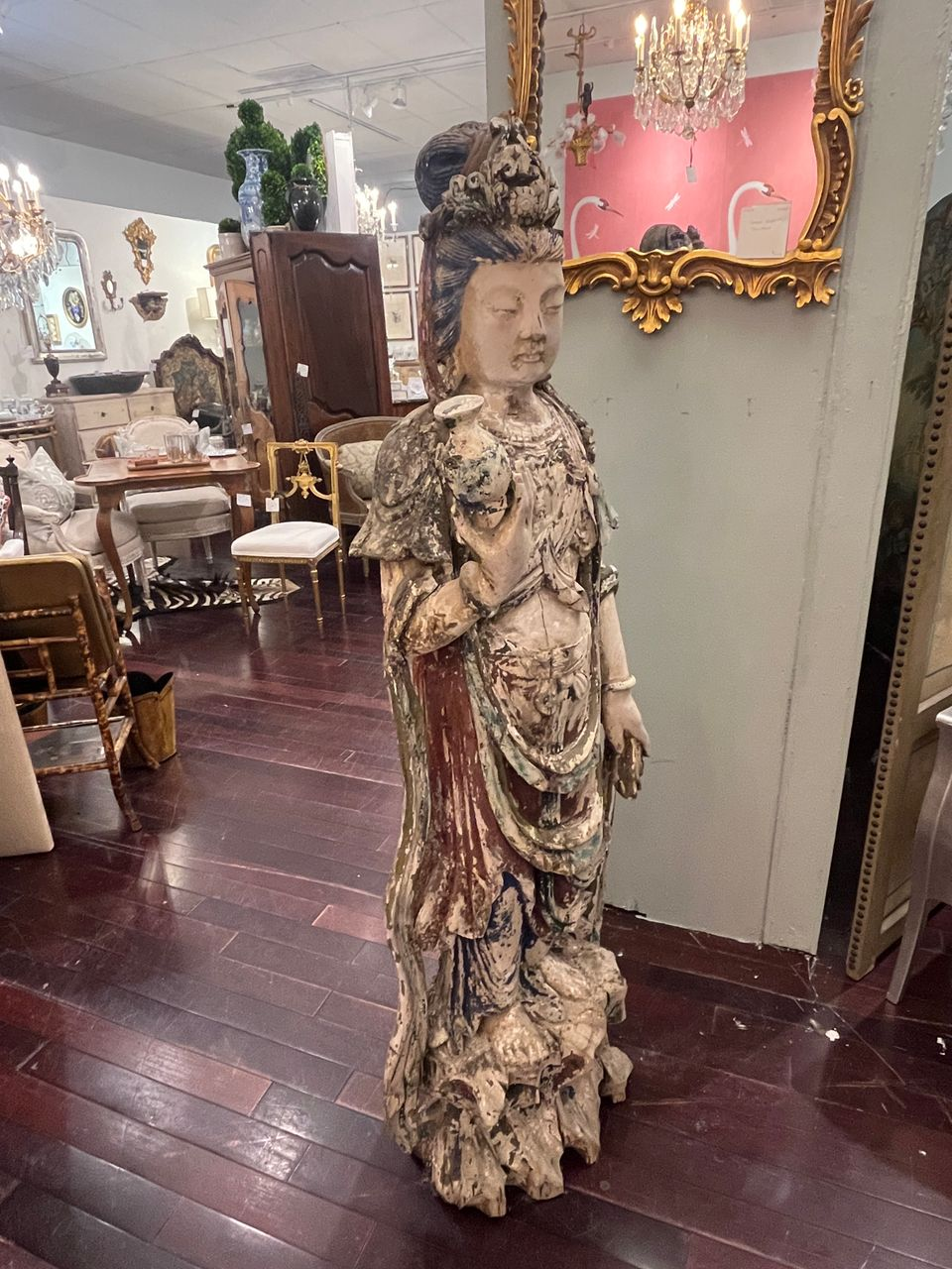 Antique Chinese Wood Carved Guanyin Statue