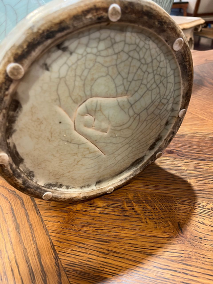 Large Crackle Celadon Lidded Temple Jar (2 available)