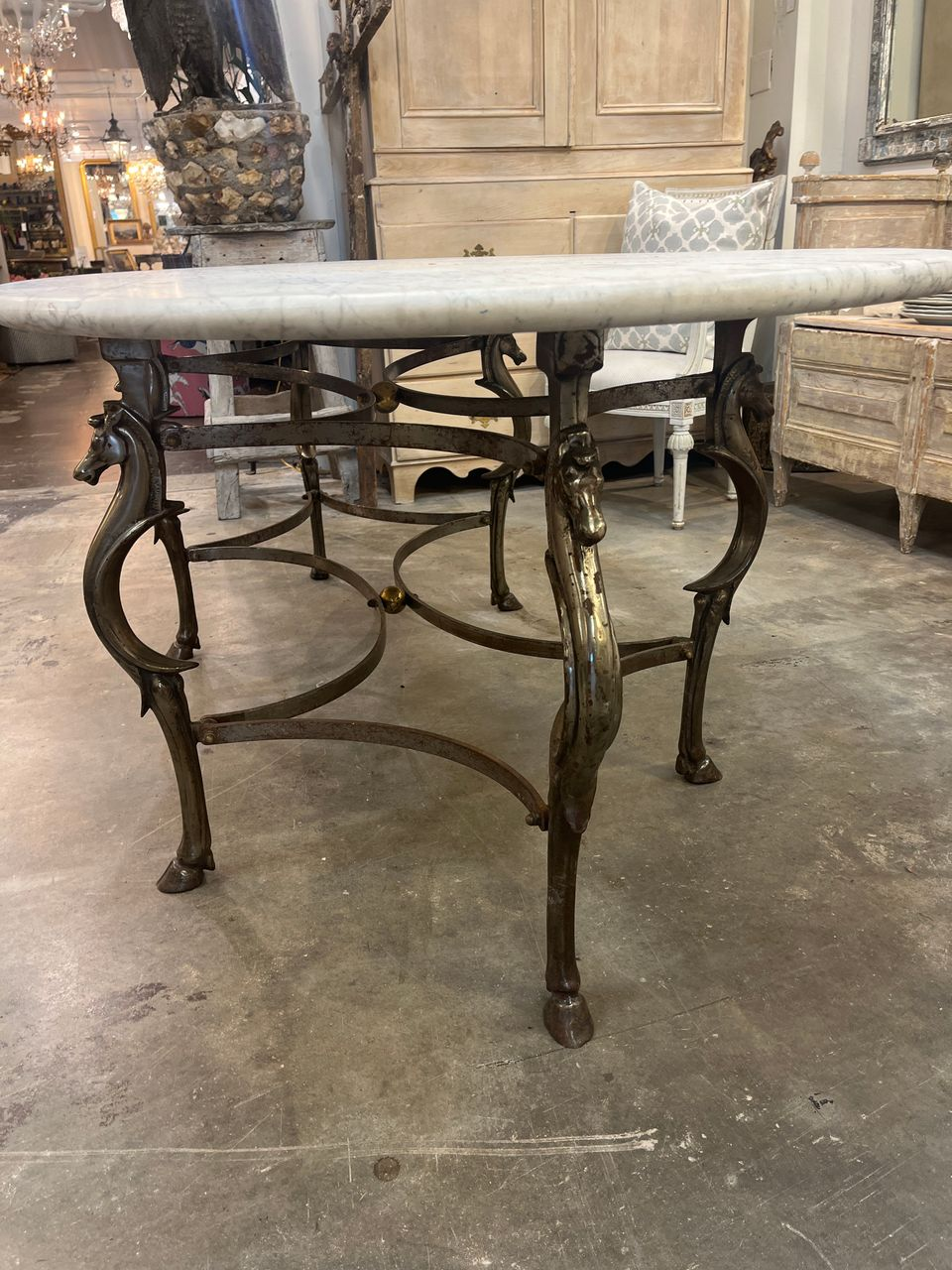Early 1900's Oval Marble Top Garden Table
