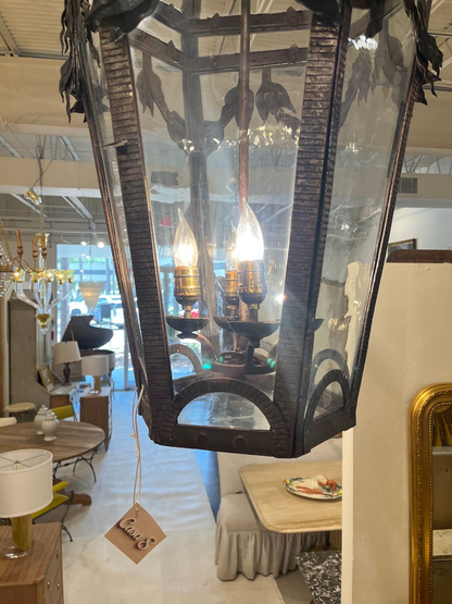 1910 Iron and Brass Lantern Chandelier