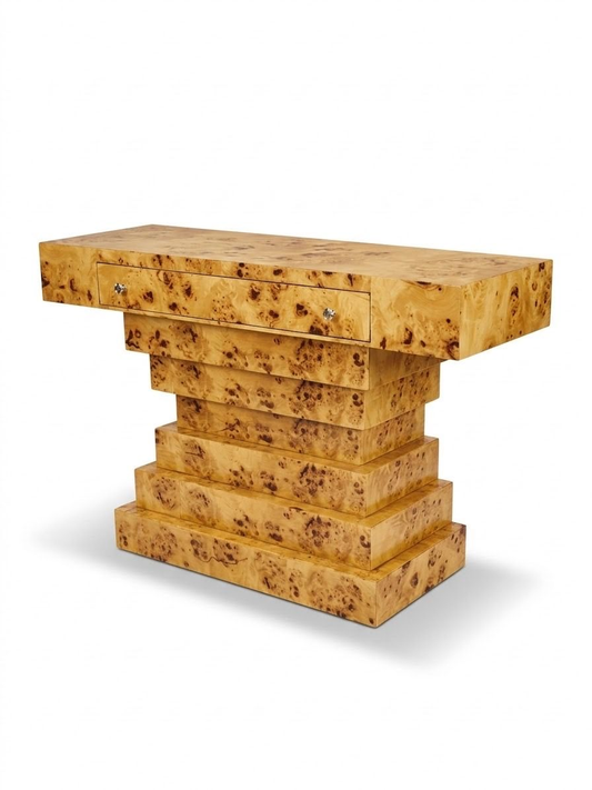 Art Deco Style Multi-Tiered Burl Console Table