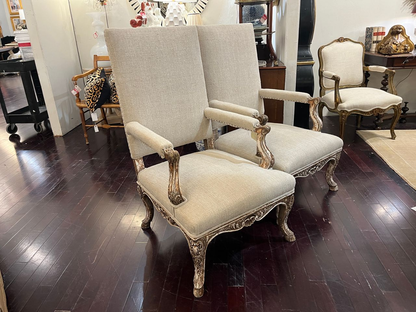Pair 19th Century French Carved Regency Armchairs