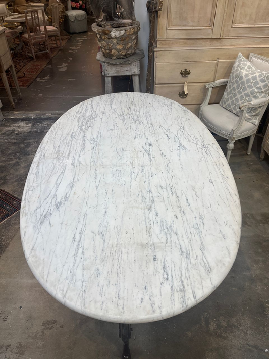Early 1900's Oval Marble Top Garden Table
