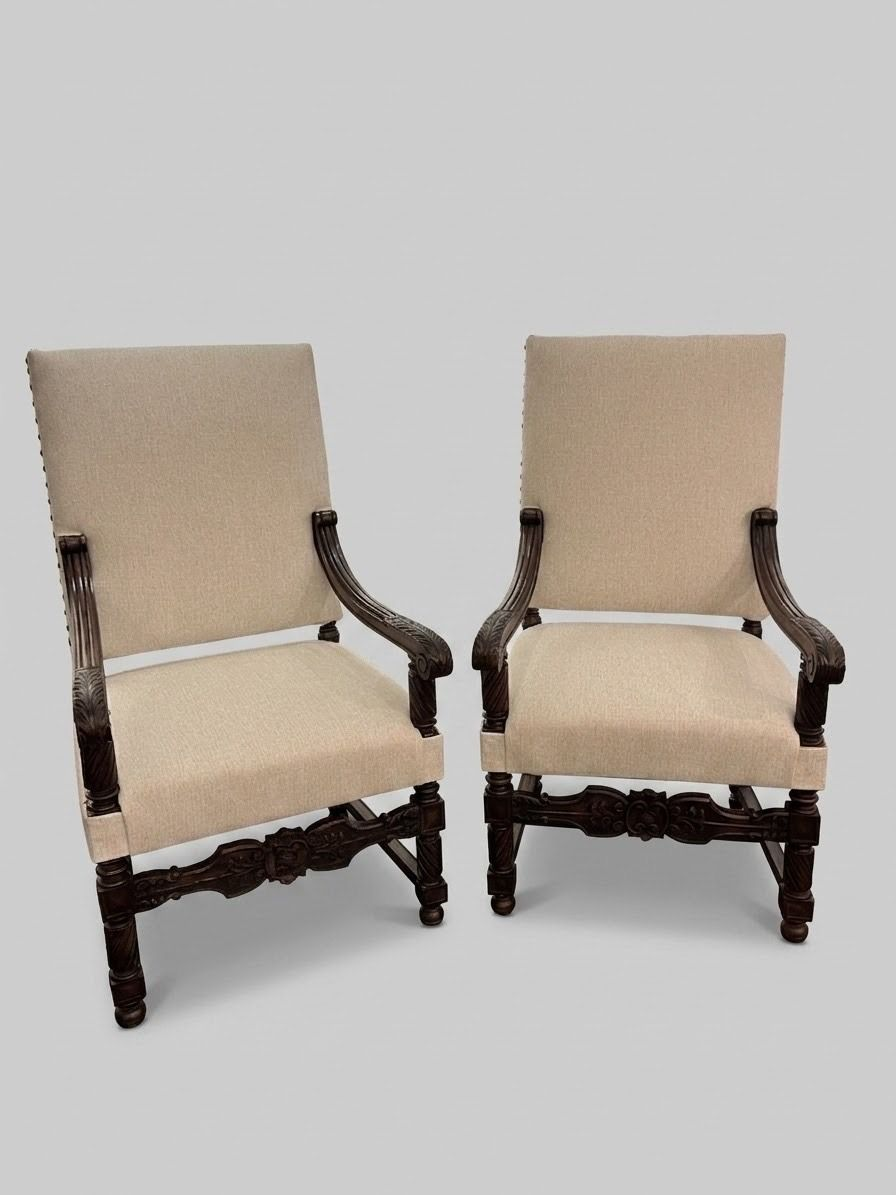 Pair of Louis XIII Baroque Armchairs