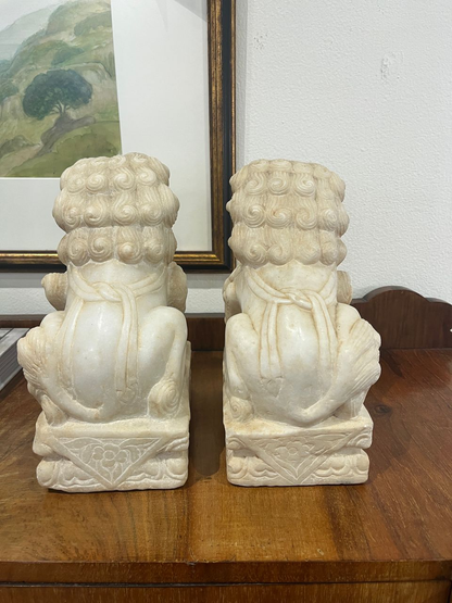Pair of Antique Carved Marble Foo Dogs