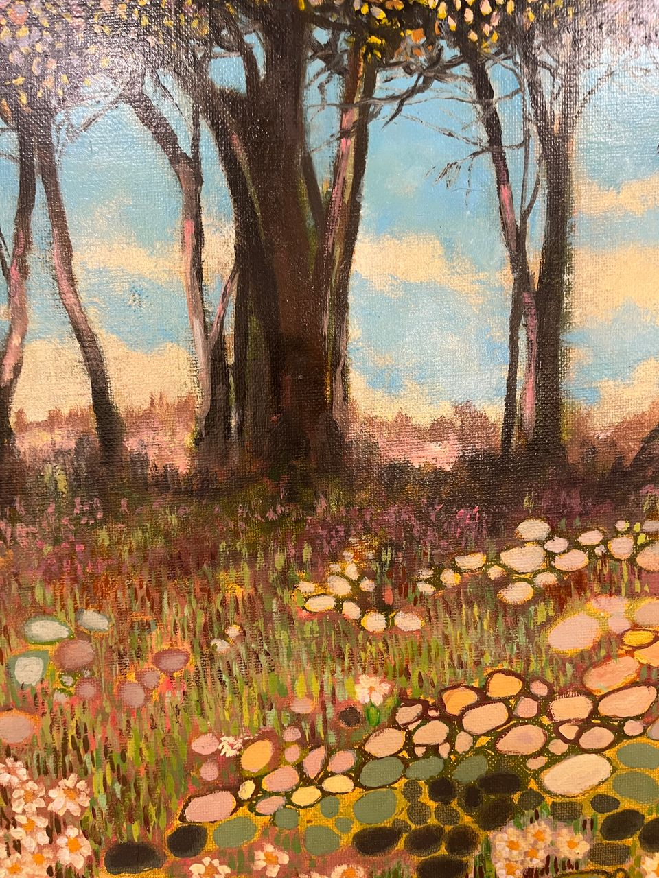 Oil on Canvas Cluster of Trees against a Blue Sky